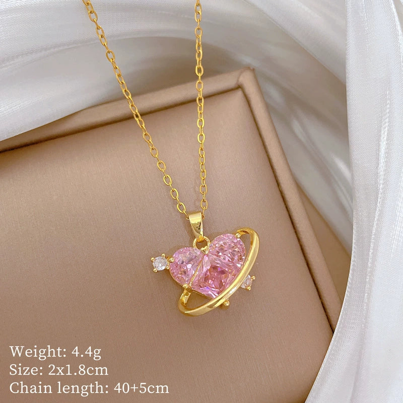 Necklace Titanium Steel Copper Geometric Love Pink Cartoon Style - Image 6