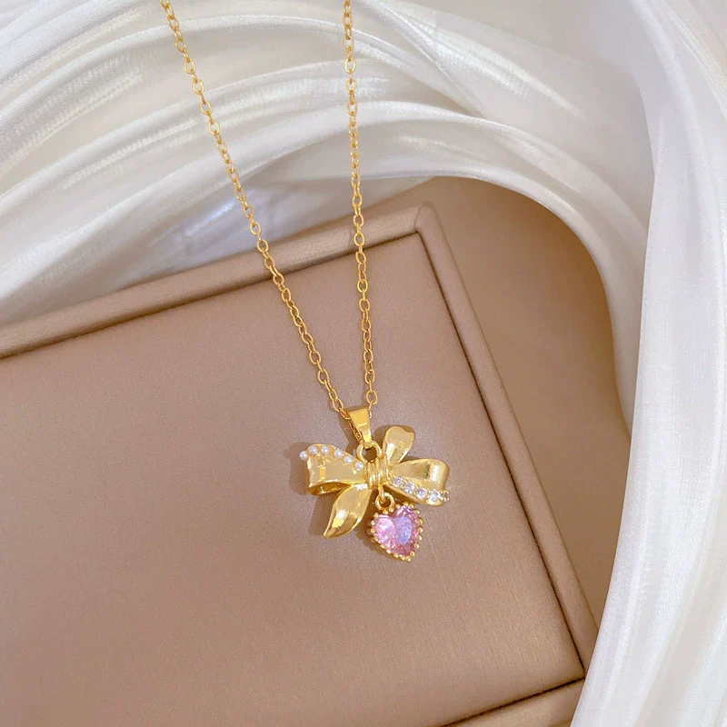 Necklace Titanium Steel Copper Geometric Style Butterfly Love Full Diamond Unisex - Image 4