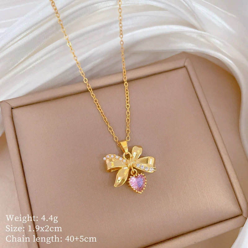 Necklace Titanium Steel Copper Geometric Style Butterfly Love Full Diamond Unisex - Image 5
