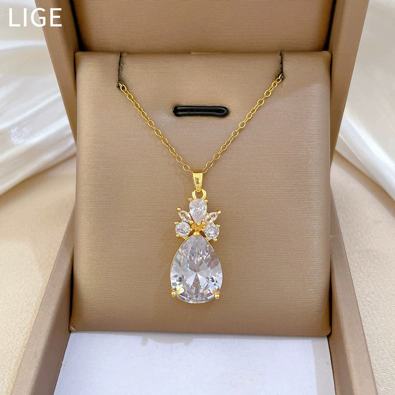 Necklace Titanium Steel Copper Light Industry Skirt Style Cartoon Animal Zodiac Full Diamond