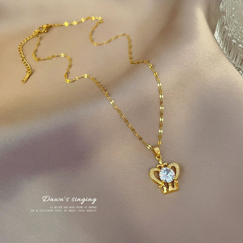 Necklace Titanium Steel Copper Love Heart Crown Geometric Cartoon Style Set With Diamonds Unisex - Image 2