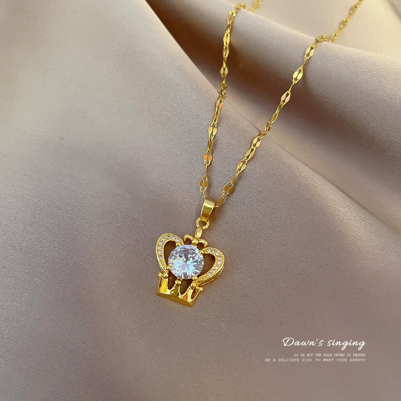 Necklace Titanium Steel Copper Love Heart Crown Geometric Cartoon Style Set With Diamonds Unisex - Image 3