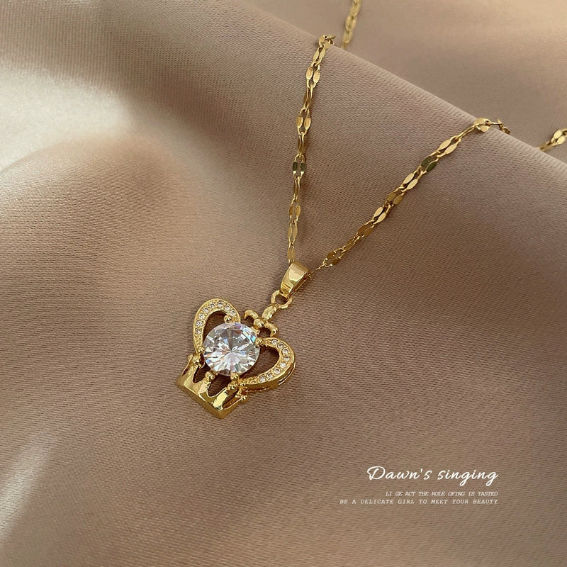 Necklace Titanium Steel Copper Love Heart Crown Geometric Cartoon Style Set With Diamonds Unisex - Image 4