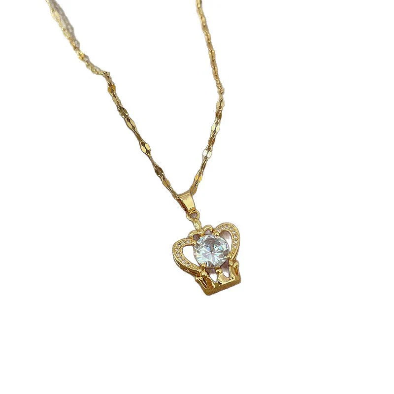 Necklace Titanium Steel Copper Love Heart Crown Geometric Cartoon Style Set With Diamonds Unisex - Image 5