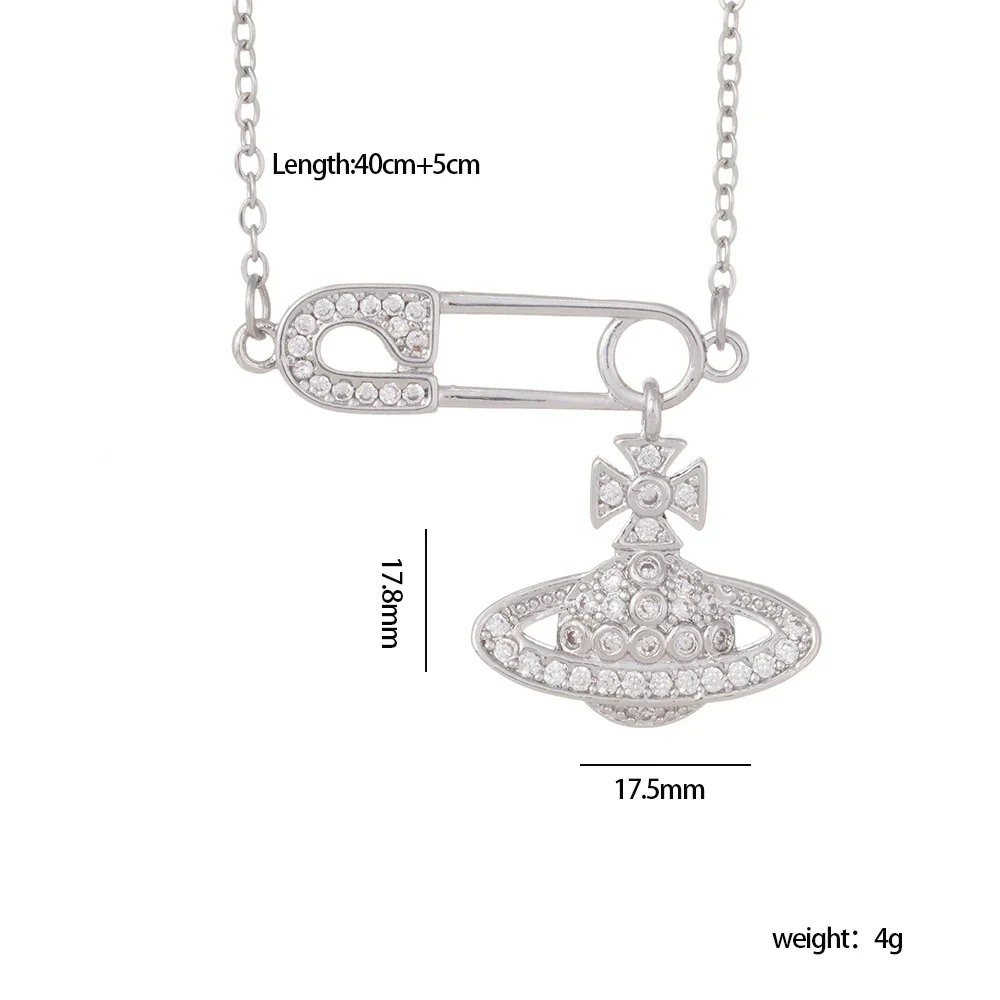 Necklace Titanium Steel Copper Mixed Gemstone Inlay Geometric Saturn Electroplating Light Luxury Style Women's - Image 10