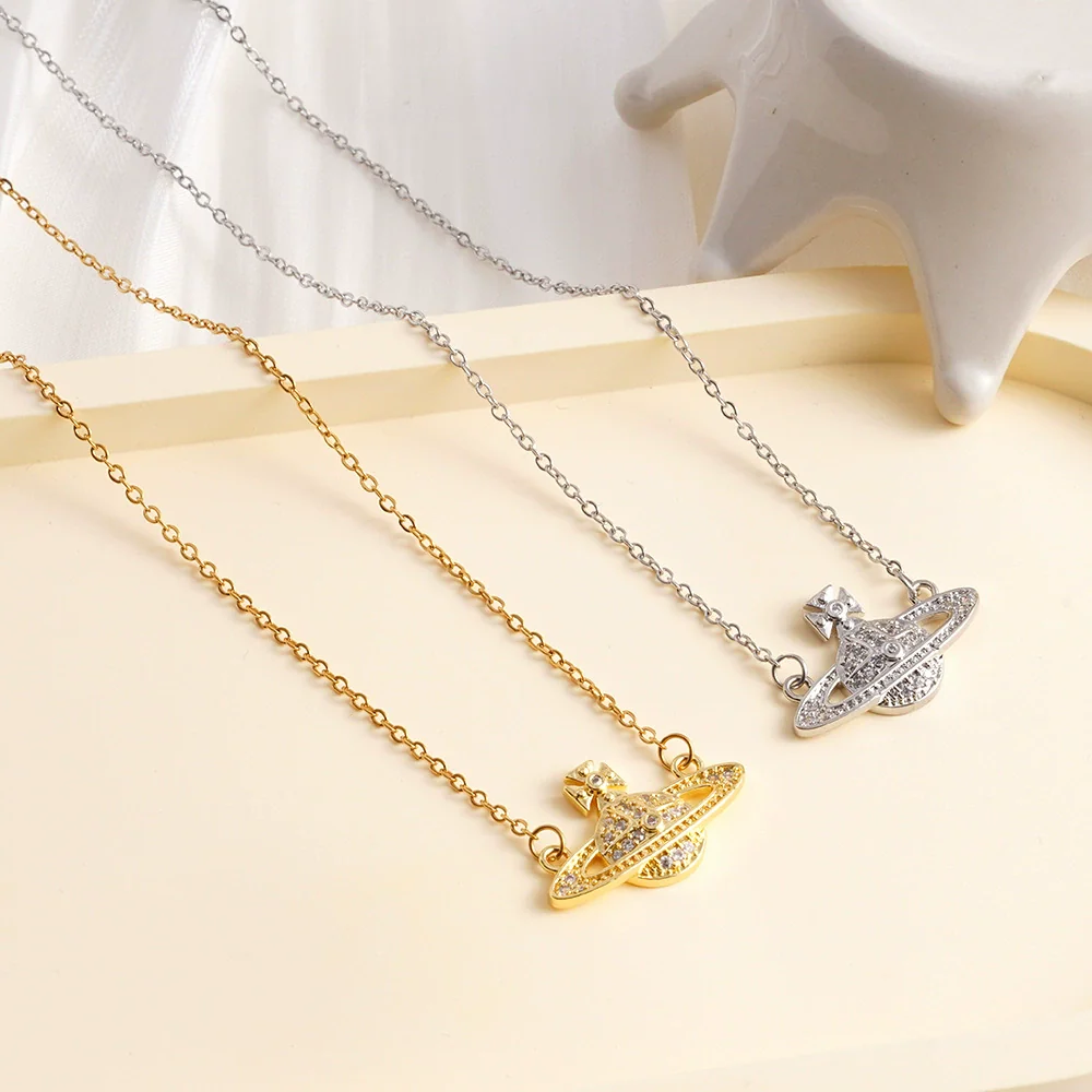 Necklace Titanium Steel Copper Mixed Gemstone Inlay Geometric Saturn Electroplating Light Luxury Style Women's - Image 4