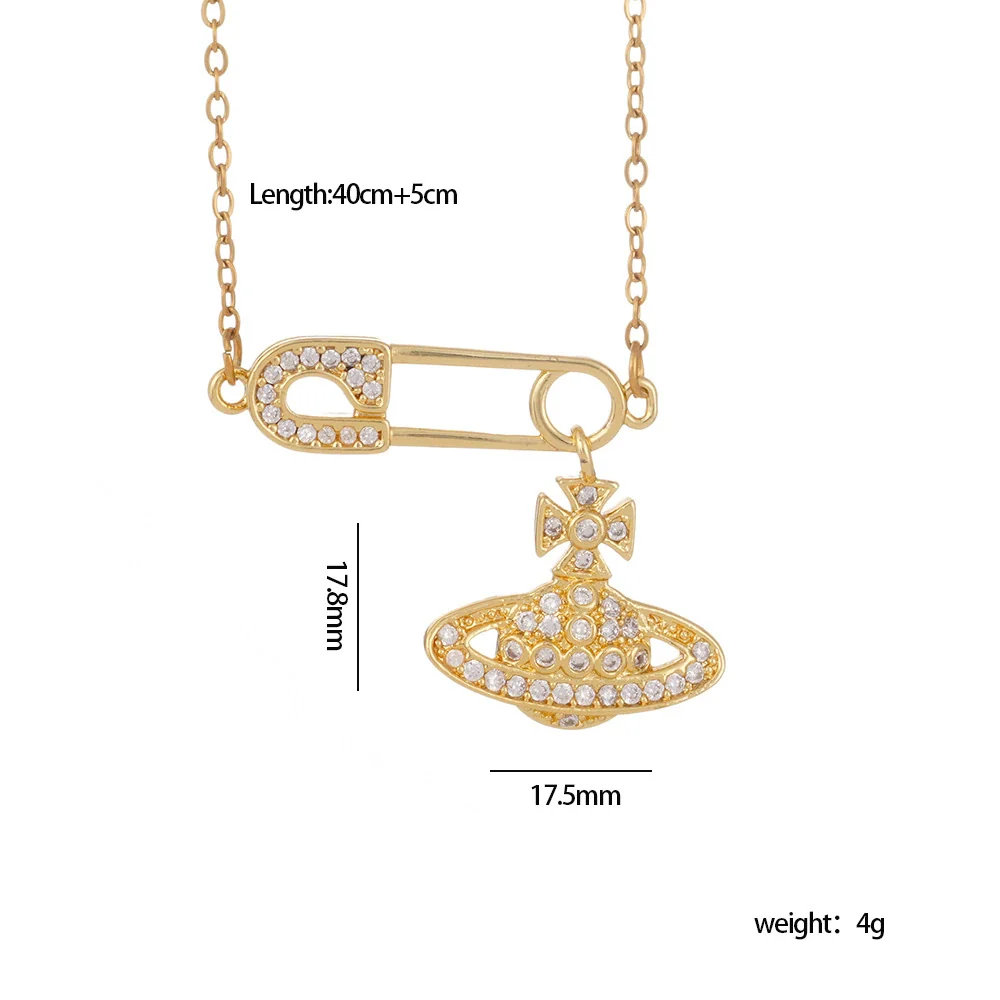 Necklace Titanium Steel Copper Mixed Gemstone Inlay Geometric Saturn Electroplating Light Luxury Style Women's - Image 5