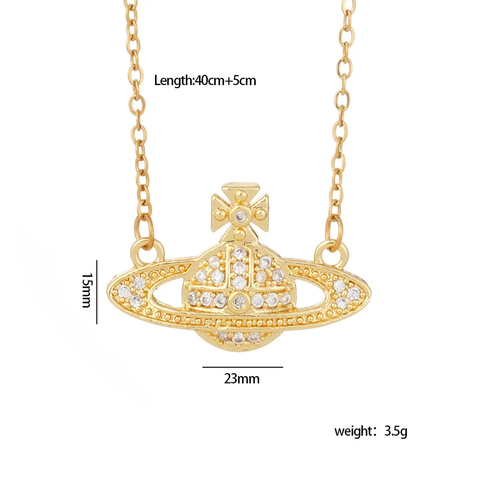 Necklace Titanium Steel Copper Mixed Gemstone Inlay Geometric Saturn Electroplating Light Luxury Style Women's - Image 6