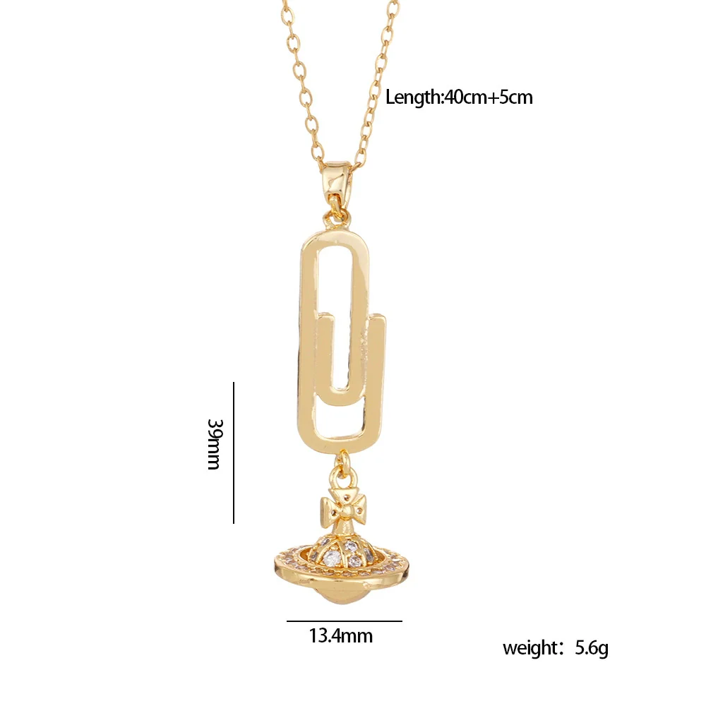 Necklace Titanium Steel Copper Mixed Gemstone Inlay Geometric Saturn Electroplating Light Luxury Style Women's - Image 8