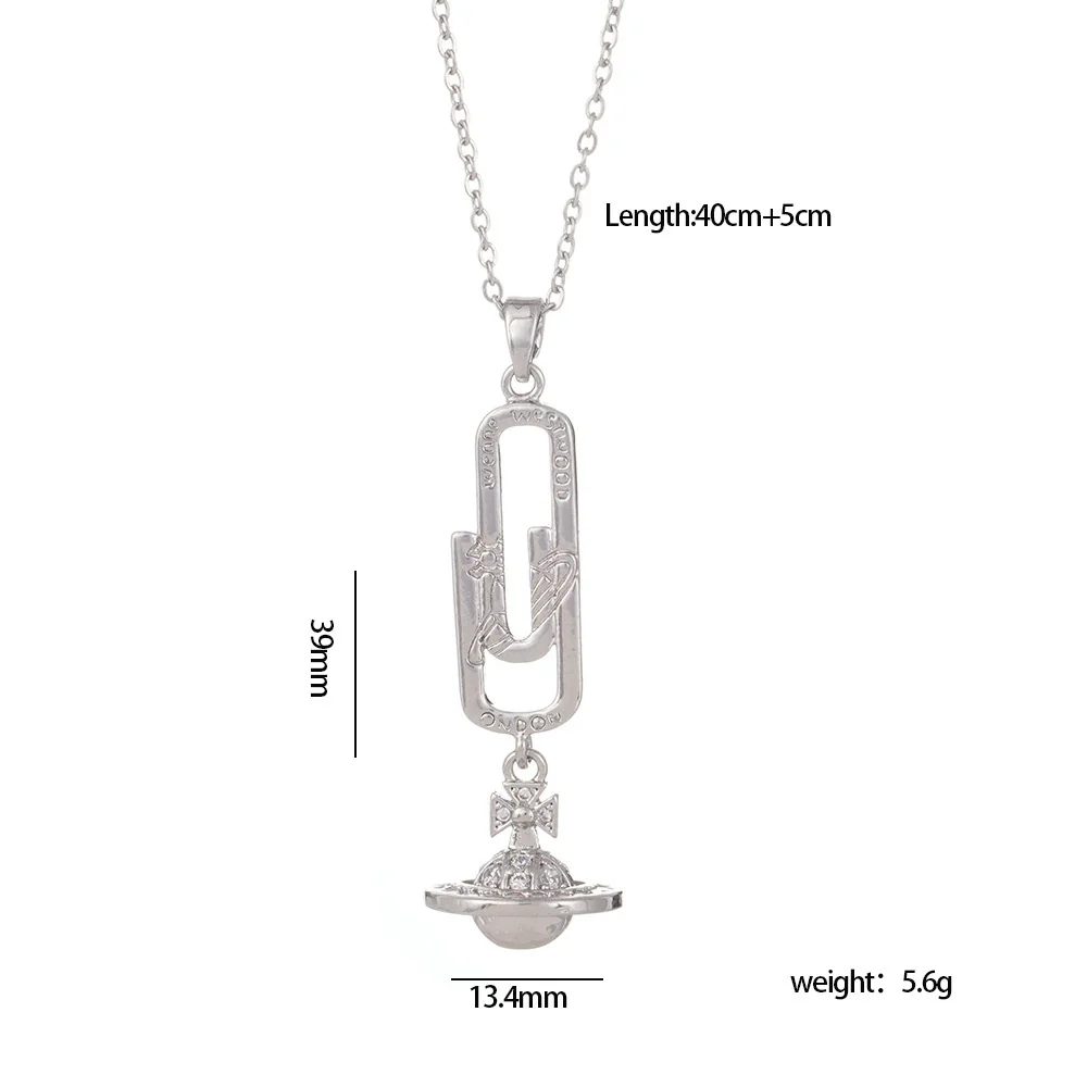 Necklace Titanium Steel Copper Mixed Gemstone Inlay Geometric Saturn Electroplating Light Luxury Style Women's - Image 9