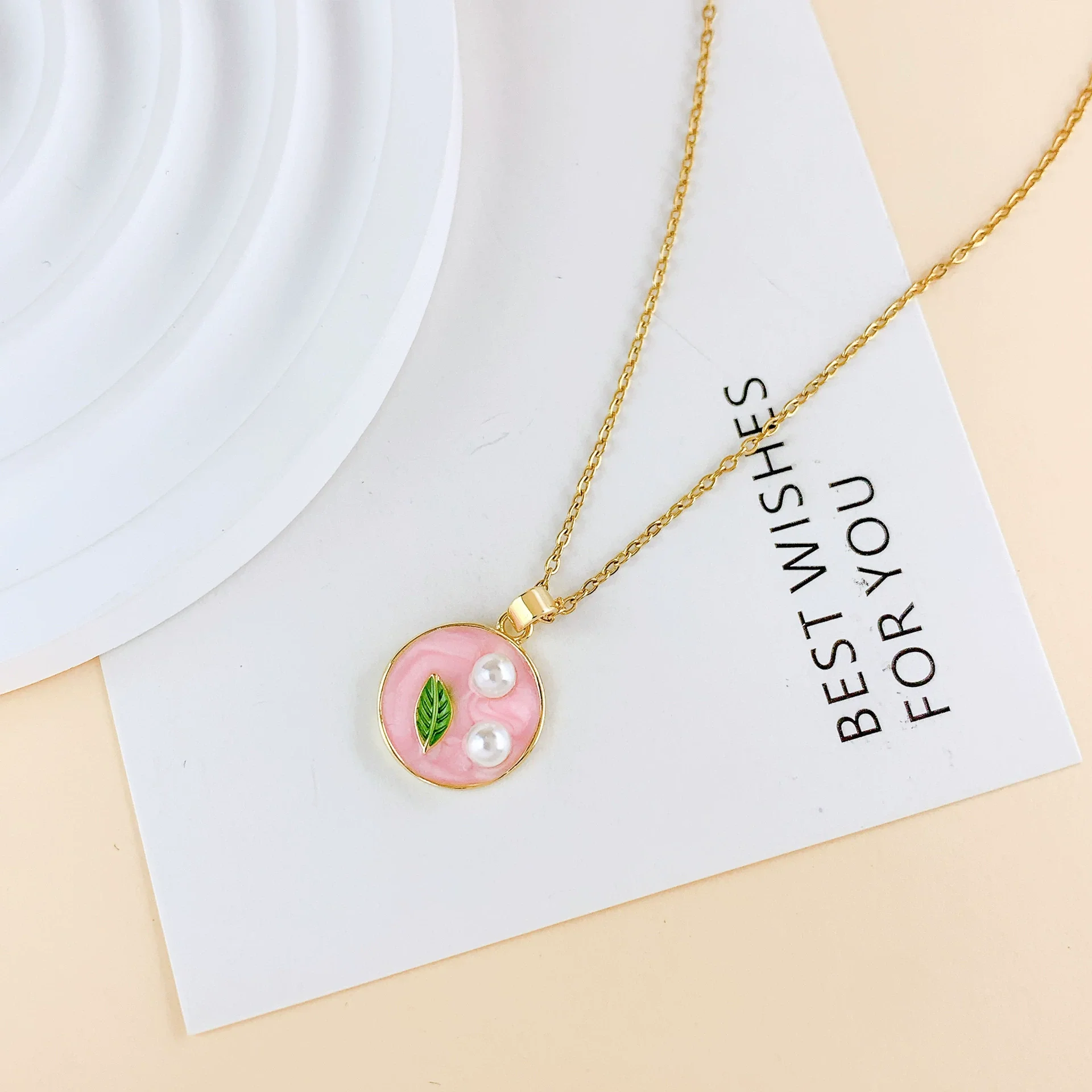 Necklace Titanium Steel Copper Real Gold Plated Oil Painting Tulip Geometric Sweet Style Cross Chain - Image 11
