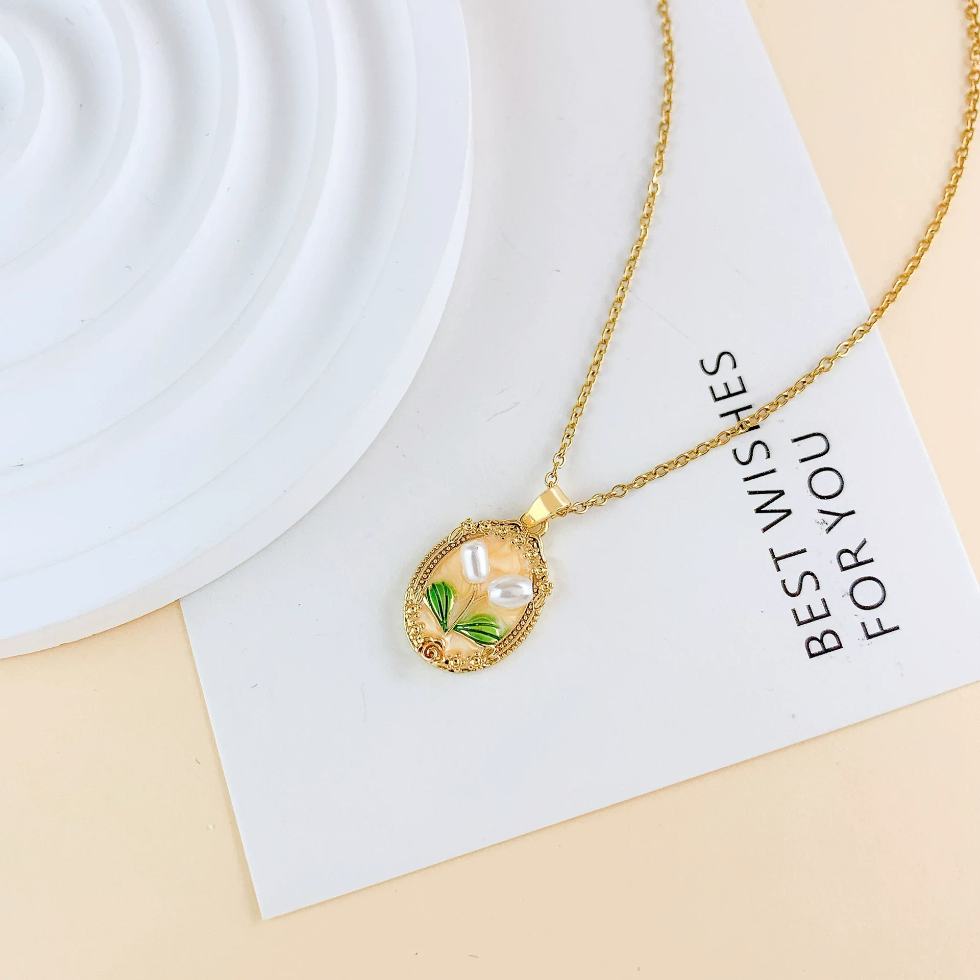 Necklace Titanium Steel Copper Real Gold Plated Oil Painting Tulip Geometric Sweet Style Cross Chain - Image 14