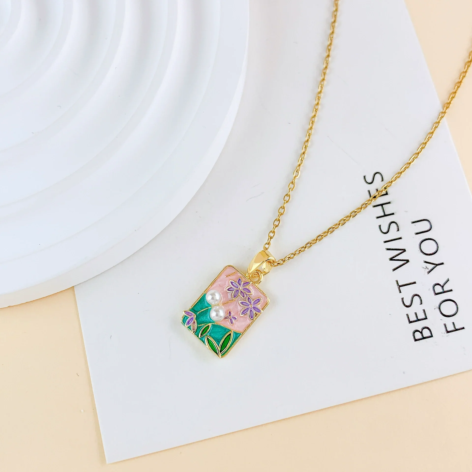 Necklace Titanium Steel Copper Real Gold Plated Oil Painting Tulip Geometric Sweet Style Cross Chain - Image 15