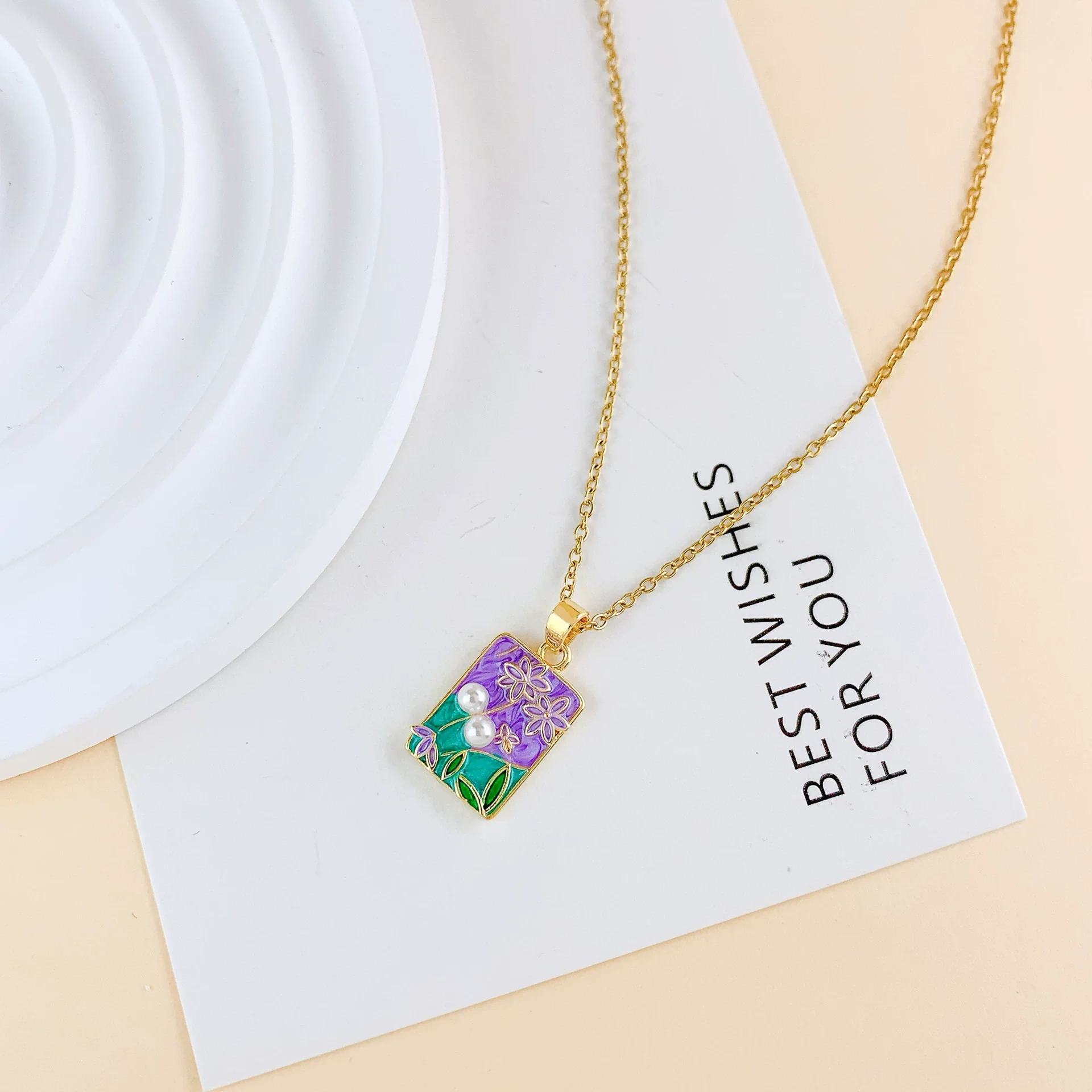 Necklace Titanium Steel Copper Real Gold Plated Oil Painting Tulip Geometric Sweet Style Cross Chain - Image 16