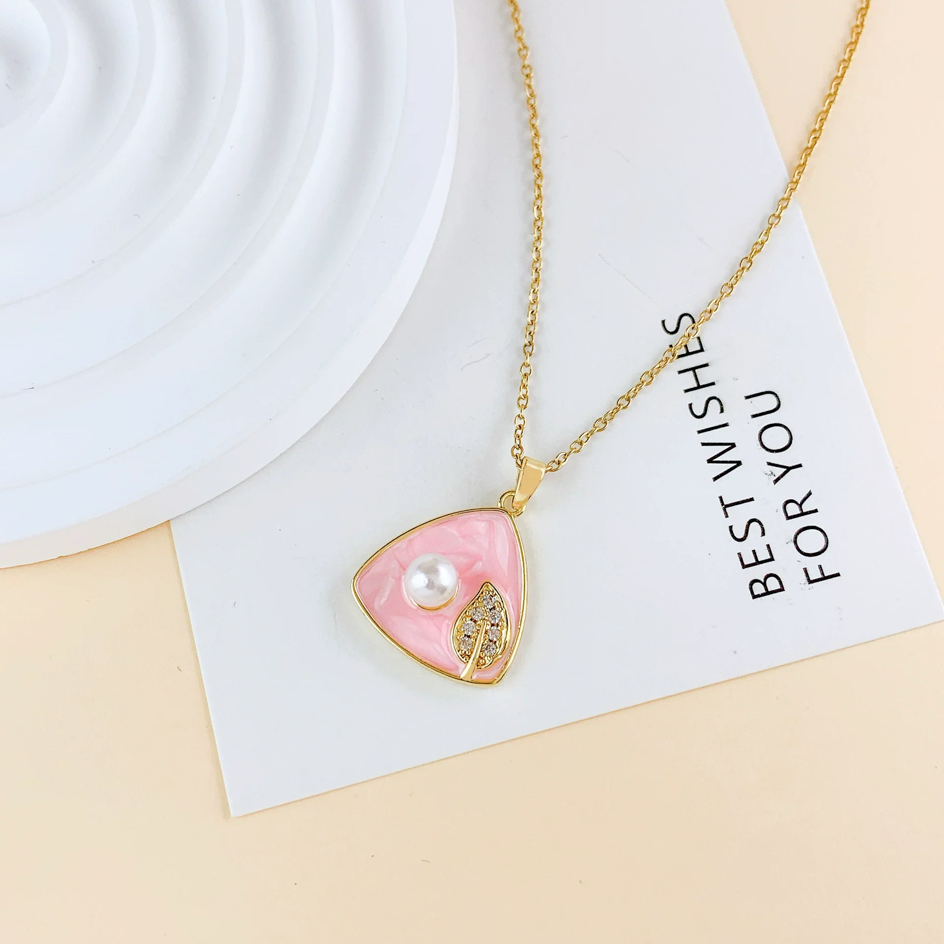 Necklace Titanium Steel Copper Real Gold Plated Oil Painting Tulip Geometric Sweet Style Cross Chain - Image 17