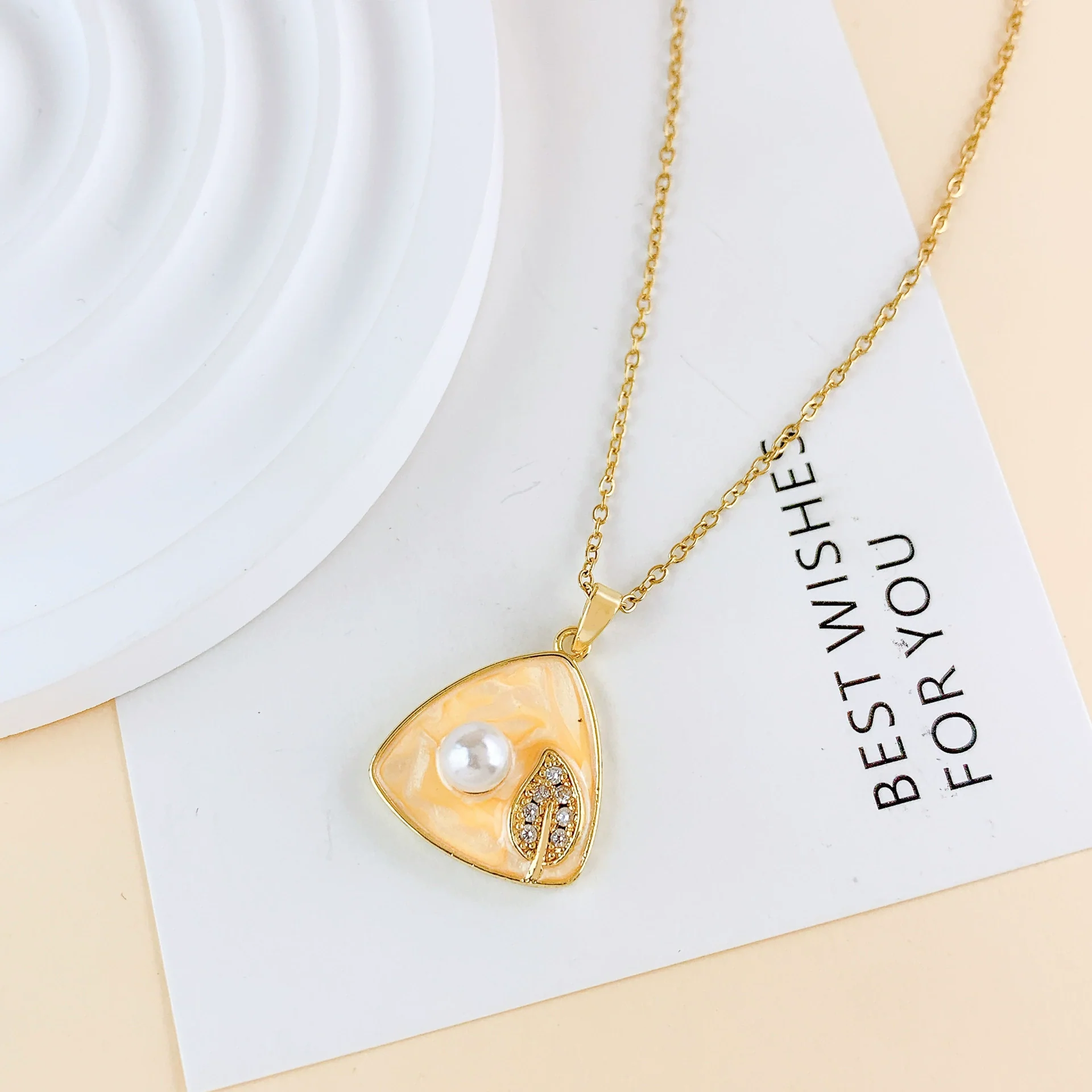Necklace Titanium Steel Copper Real Gold Plated Oil Painting Tulip Geometric Sweet Style Cross Chain - Image 18