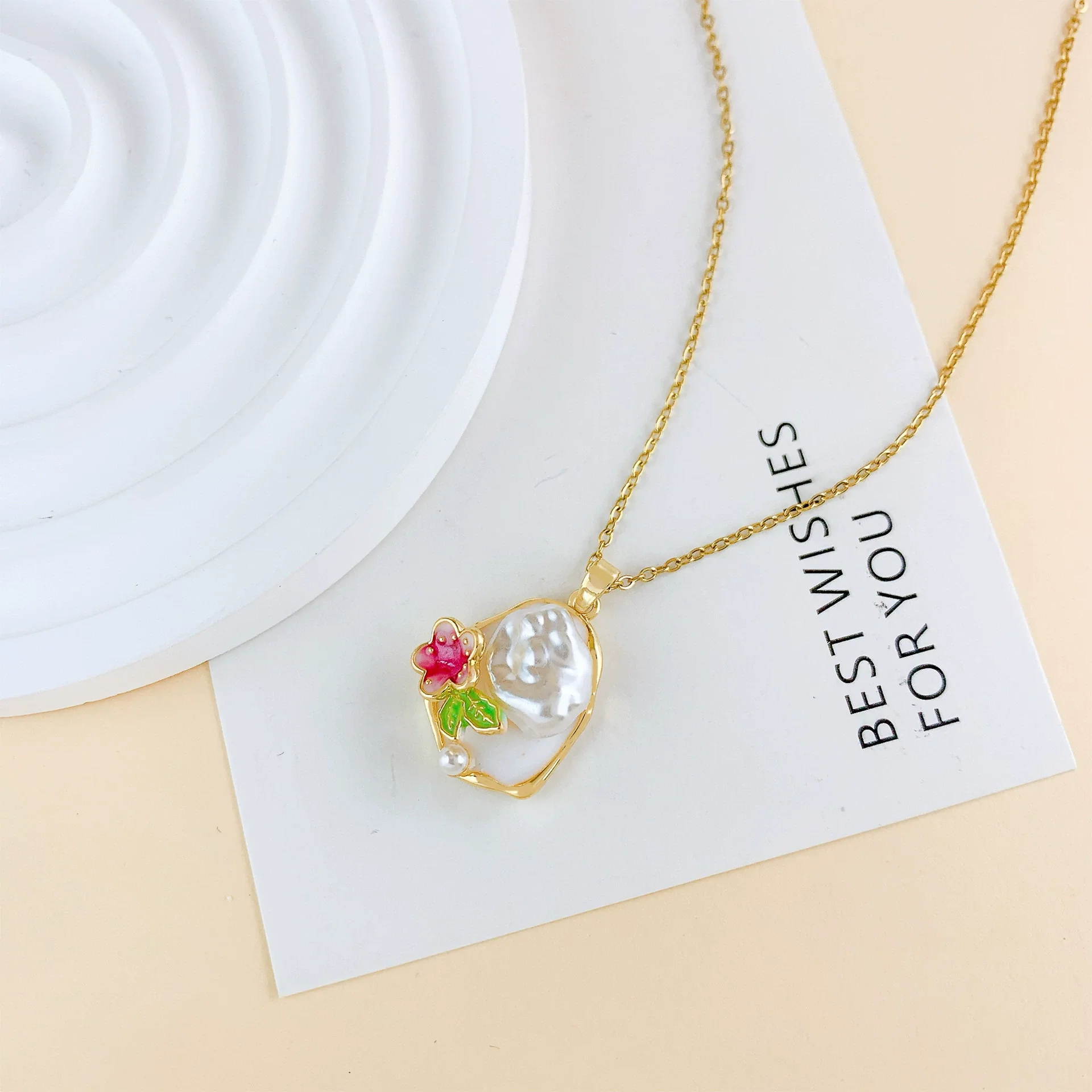 Necklace Titanium Steel Copper Real Gold Plated Oil Painting Tulip Geometric Sweet Style Cross Chain - Image 21