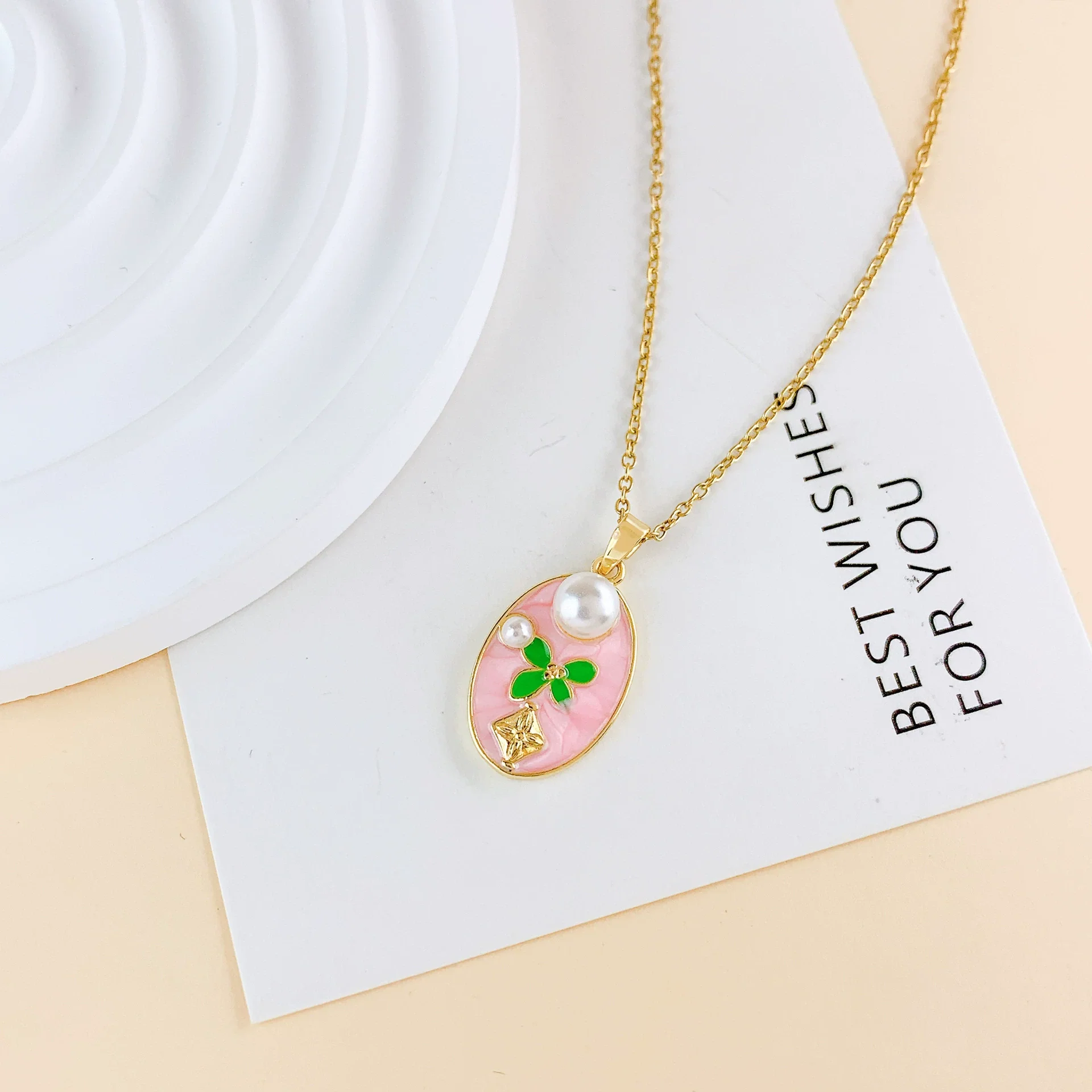 Necklace Titanium Steel Copper Real Gold Plated Oil Painting Tulip Geometric Sweet Style Cross Chain - Image 6