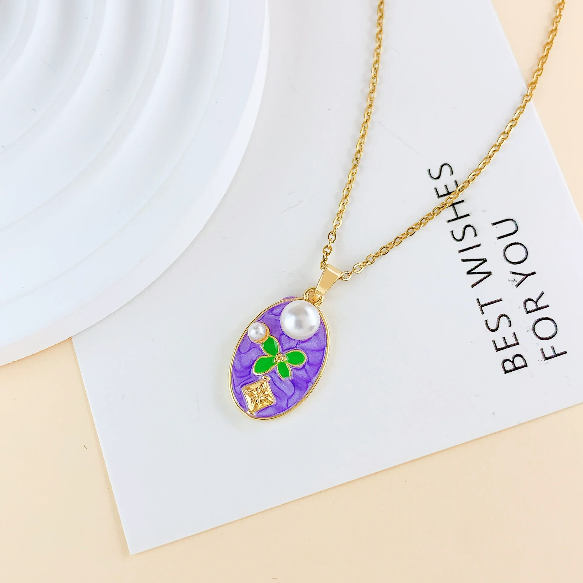 Necklace Titanium Steel Copper Real Gold Plated Oil Painting Tulip Geometric Sweet Style Cross Chain - Image 7
