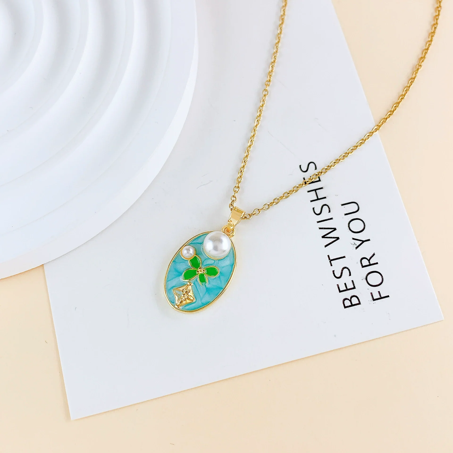 Necklace Titanium Steel Copper Real Gold Plated Oil Painting Tulip Geometric Sweet Style Cross Chain - Image 8