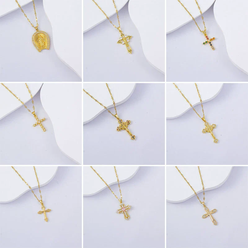 Necklace Titanium Steel Copper Water Wave Chain Cross Pendant Electroplated Light Luxury Elegant Highend Jewelry