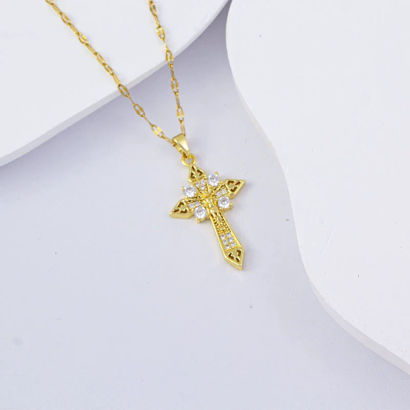 Necklace Titanium Steel Copper Water Wave Chain Cross Pendant Electroplated Light Luxury Elegant Highend Jewelry - Image 10