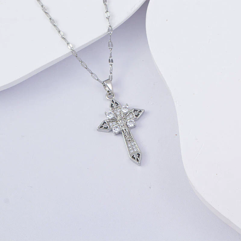 Necklace Titanium Steel Copper Water Wave Chain Cross Pendant Electroplated Light Luxury Elegant Highend Jewelry - Image 11
