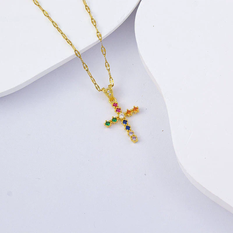 Necklace Titanium Steel Copper Water Wave Chain Cross Pendant Electroplated Light Luxury Elegant Highend Jewelry - Image 12