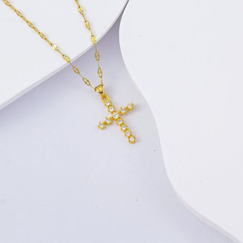 Necklace Titanium Steel Copper Water Wave Chain Cross Pendant Electroplated Light Luxury Elegant Highend Jewelry - Image 14