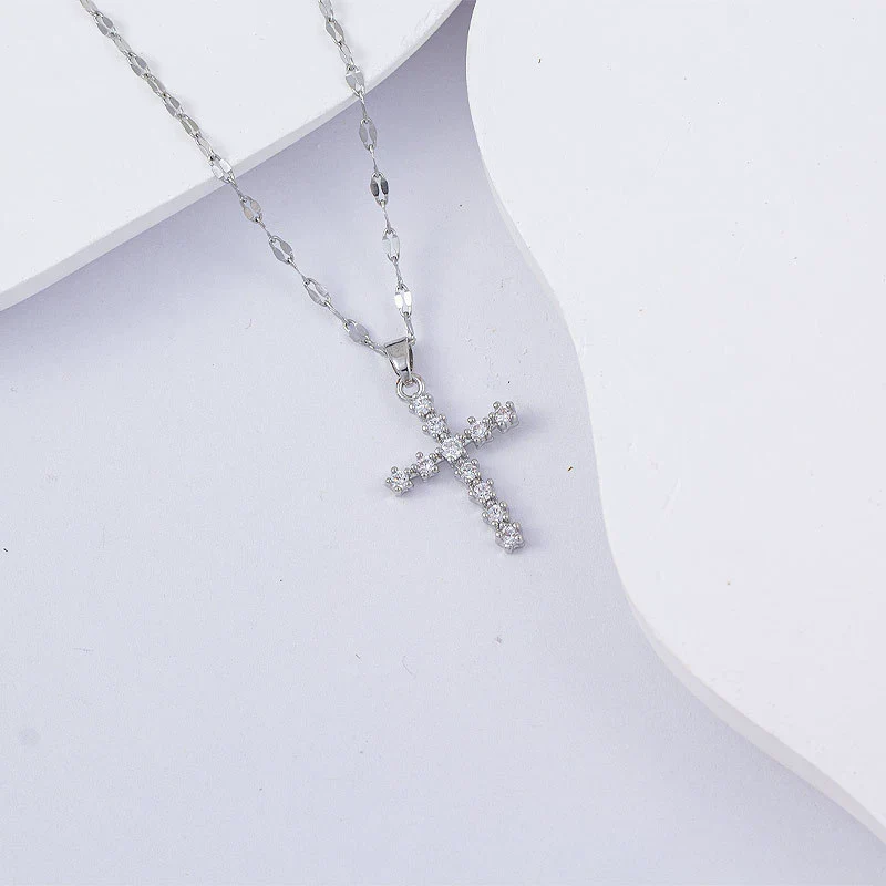 Necklace Titanium Steel Copper Water Wave Chain Cross Pendant Electroplated Light Luxury Elegant Highend Jewelry - Image 15