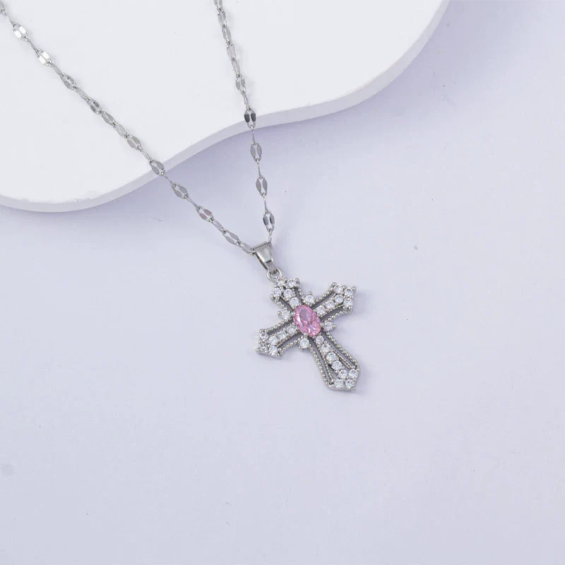 Necklace Titanium Steel Copper Water Wave Chain Cross Pendant Electroplated Light Luxury Elegant Highend Jewelry - Image 17