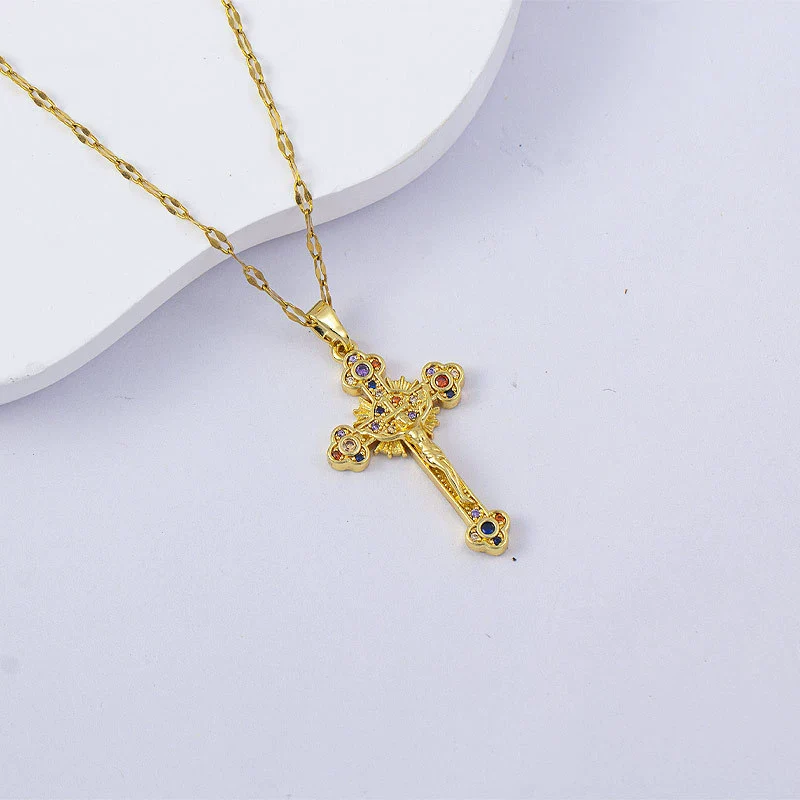 Necklace Titanium Steel Copper Water Wave Chain Cross Pendant Electroplated Light Luxury Elegant Highend Jewelry - Image 18
