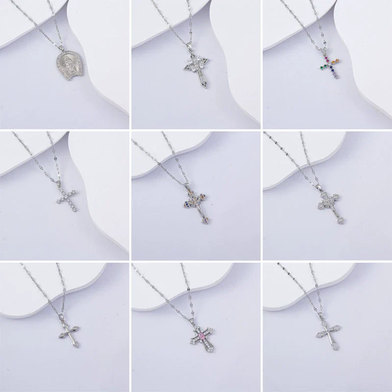 Necklace Titanium Steel Copper Water Wave Chain Cross Pendant Electroplated Light Luxury Elegant Highend Jewelry - Image 2