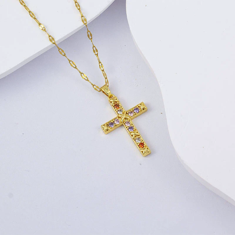 Necklace Titanium Steel Copper Water Wave Chain Cross Pendant Electroplated Light Luxury Elegant Highend Jewelry - Image 20