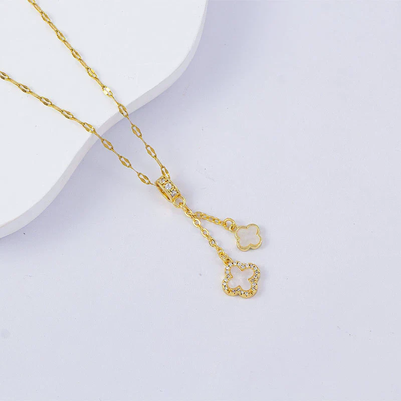 Necklace Titanium Steel Copper Water Wave Chain Cross Pendant Electroplated Light Luxury Elegant Highend Jewelry - Image 22