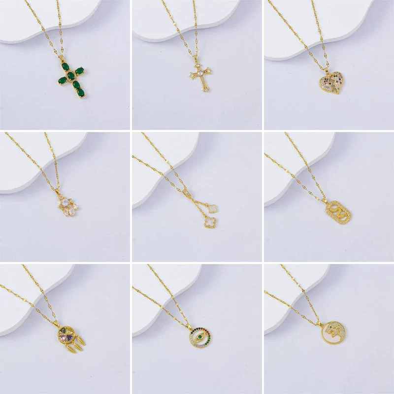 Necklace Titanium Steel Copper Water Wave Chain Cross Pendant Electroplated Light Luxury Elegant Highend Jewelry - Image 3