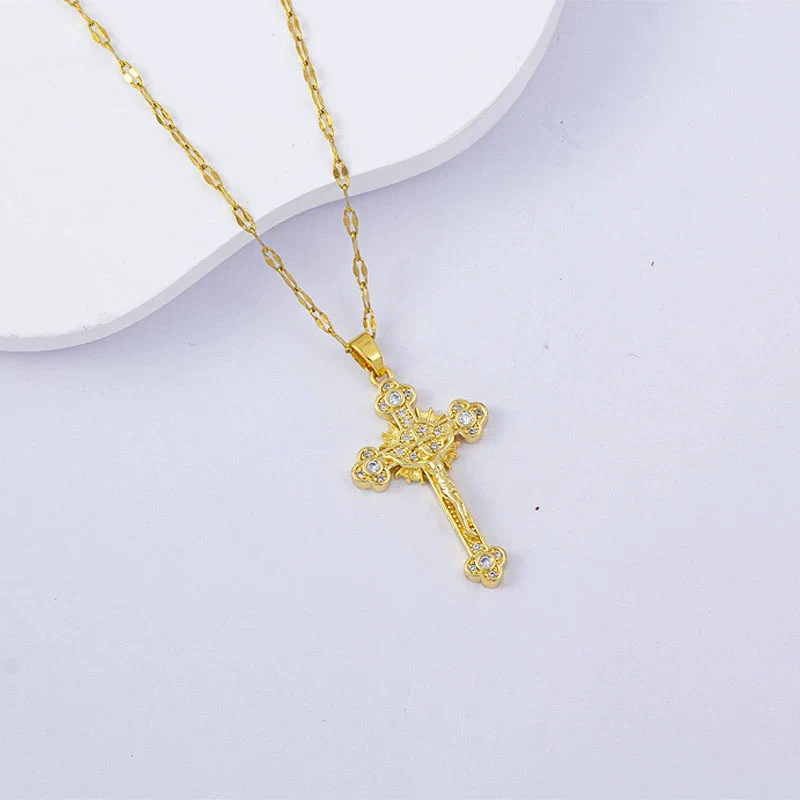 Necklace Titanium Steel Copper Water Wave Chain Cross Pendant Electroplated Light Luxury Elegant Highend Jewelry - Image 42