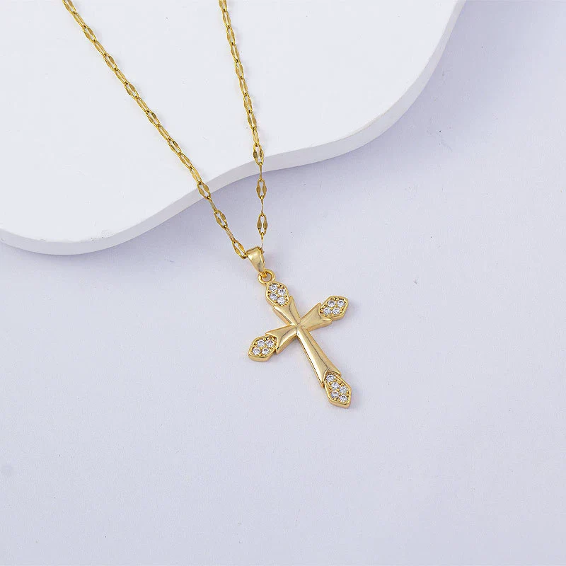 Necklace Titanium Steel Copper Water Wave Chain Cross Pendant Electroplated Light Luxury Elegant Highend Jewelry - Image 46