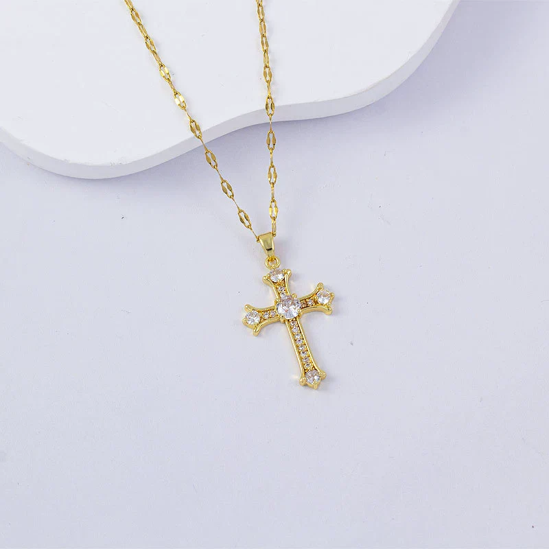 Necklace Titanium Steel Copper Water Wave Chain Cross Pendant Electroplated Light Luxury Elegant Highend Jewelry - Image 52