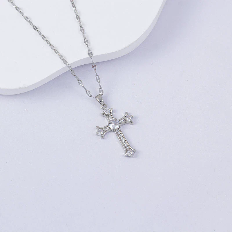 Necklace Titanium Steel Copper Water Wave Chain Cross Pendant Electroplated Light Luxury Elegant Highend Jewelry - Image 53