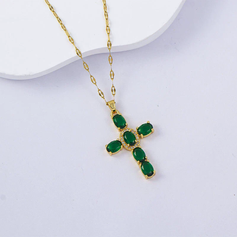 Necklace Titanium Steel Copper Water Wave Chain Cross Pendant Electroplated Light Luxury Elegant Highend Jewelry - Image 54