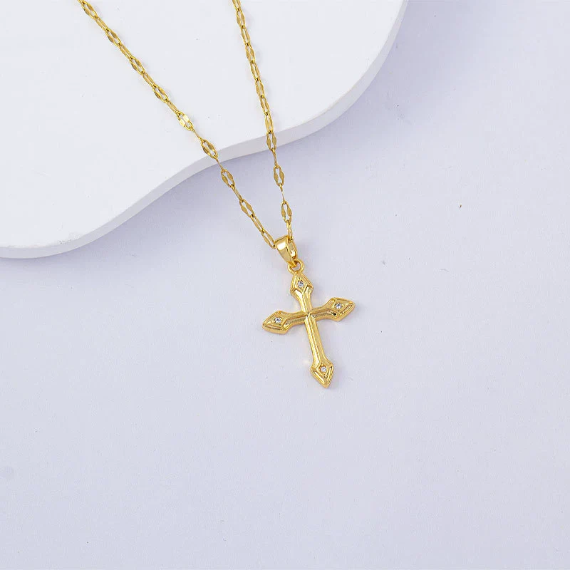 Necklace Titanium Steel Copper Water Wave Chain Cross Pendant Electroplated Light Luxury Elegant Highend Jewelry - Image 8