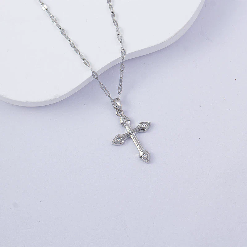 Necklace Titanium Steel Copper Water Wave Chain Cross Pendant Electroplated Light Luxury Elegant Highend Jewelry - Image 9