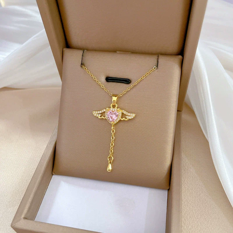 Necklace Titanium Steel Copper Wings Tassel Geometric Style - Image 3