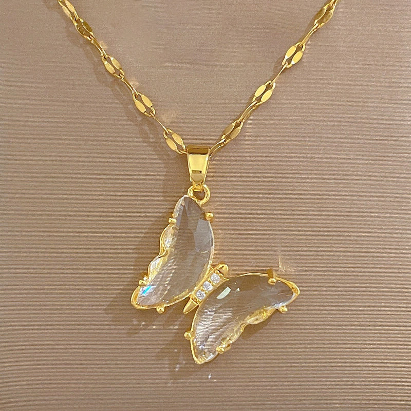 Necklace Titanium Steel Copper Zircon Butterfly Geometric Electroplating Female - Image 3
