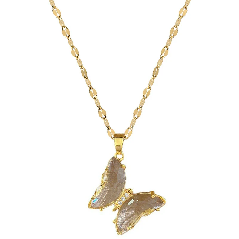 Necklace Titanium Steel Copper Zircon Butterfly Geometric Electroplating Female - Image 4