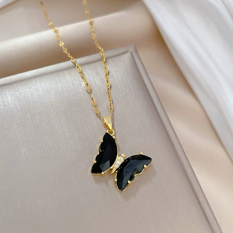 Necklace Titanium Steel Copper Zircon Butterfly Geometric Electroplating Female - Image 6