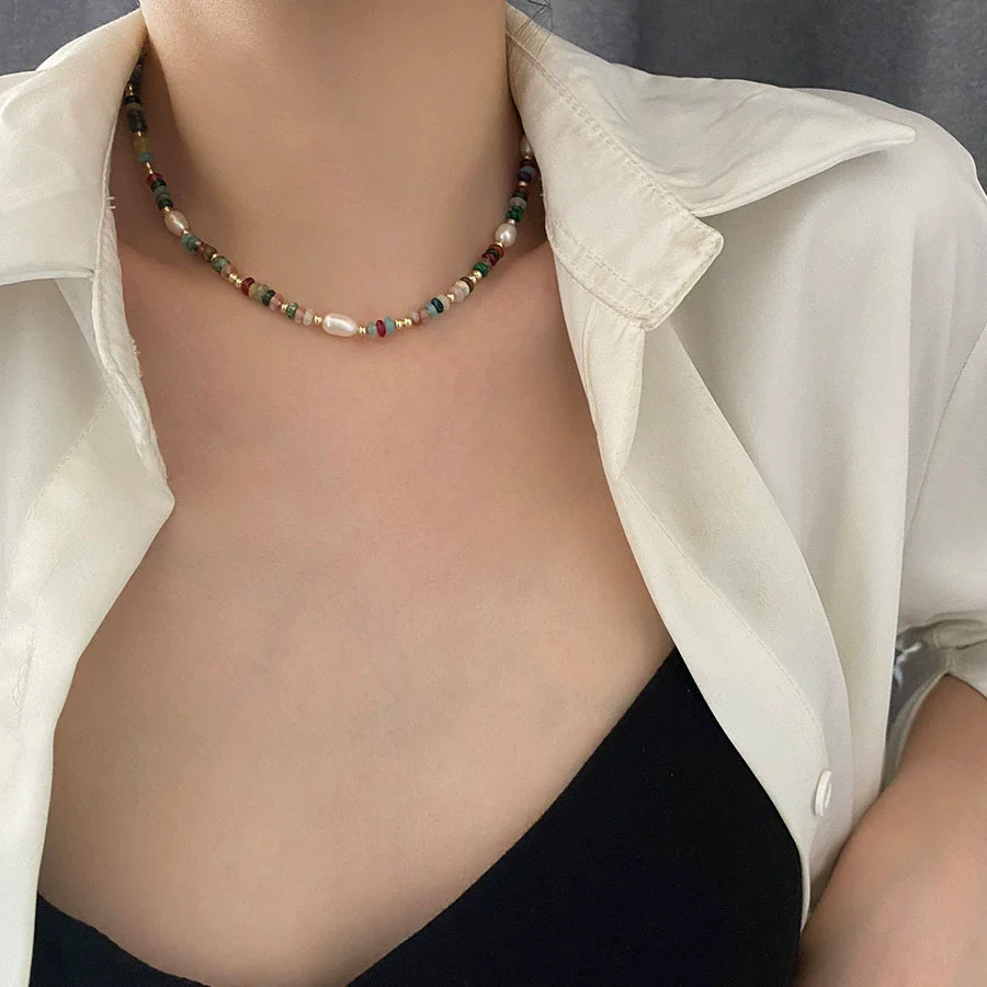 Necklace Titanium Steel Freshwater Pearl Geometric Vintage Simple Light Luxury Electroplating For Women - Image 4
