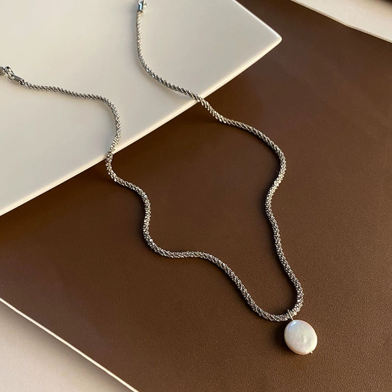 Necklace Titanium Steel Geometric Baroque Pearl Vintage Light Luxury Electroplated - Image 5