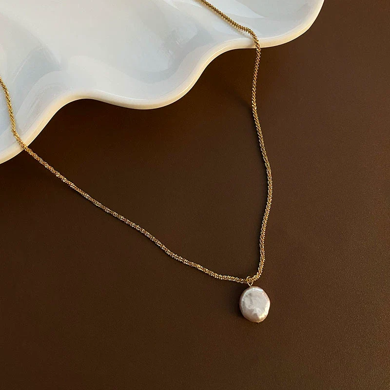Necklace Titanium Steel Geometric Baroque Pearl Vintage Light Luxury Electroplated - Image 6